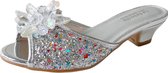 Prinsessen schoenen slipper schoenen zilver glitter met hakje maat 29 - binnenmaat 19 cm - communie schoenen - feestkleding kinderen-