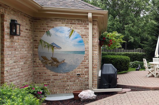 Chaise de Plage Garden Circle - Parasol - Coucher de Soleil - 120x120 cm - Affiche de Jardin - XXL