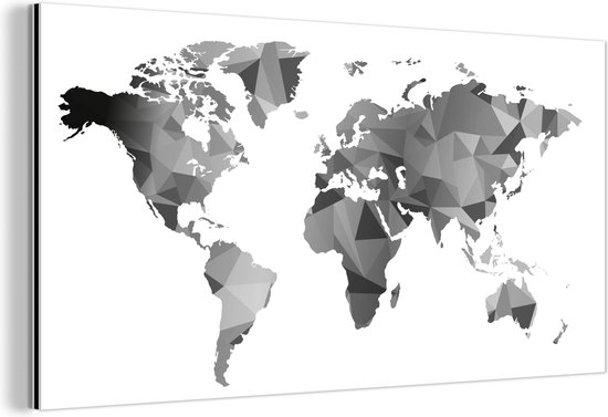 Décoration murale Métal - Peinture Aluminium - Carte du Wereldkaart - Formes - Nuances de Gris - 40x20 cm