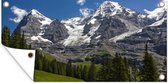Tuinposter Bossen voor de bergen de Eiger en Monch in Zwitserland - 60x30 cm - Tuindoek - Buitenposter