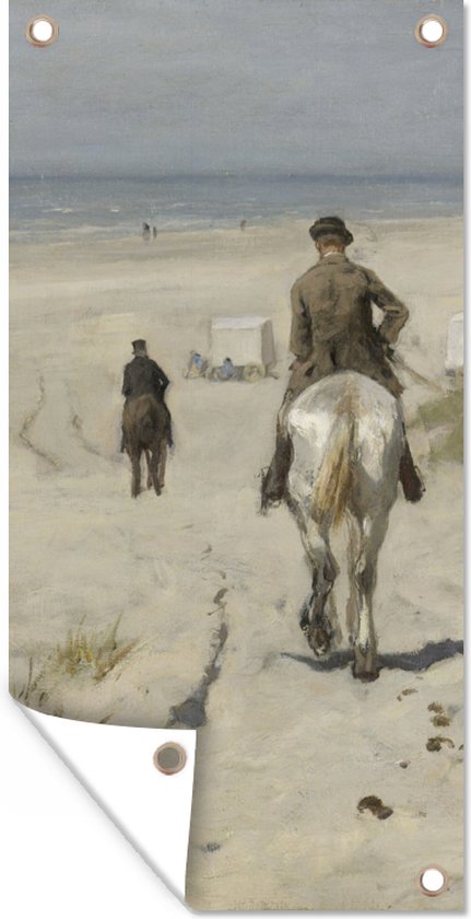 Schuttingposter Morgenrit langs het strand - Schilderij van Anton Mauve - 100x200 cm - Tuindoek