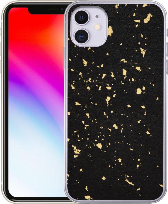 Telefoonhoesje Geschikt voor iPhone 11 hoesje - Gouden vlokken op een zwarte achtergrond - Siliconen Telefoonhoesje Telefoonhoesje