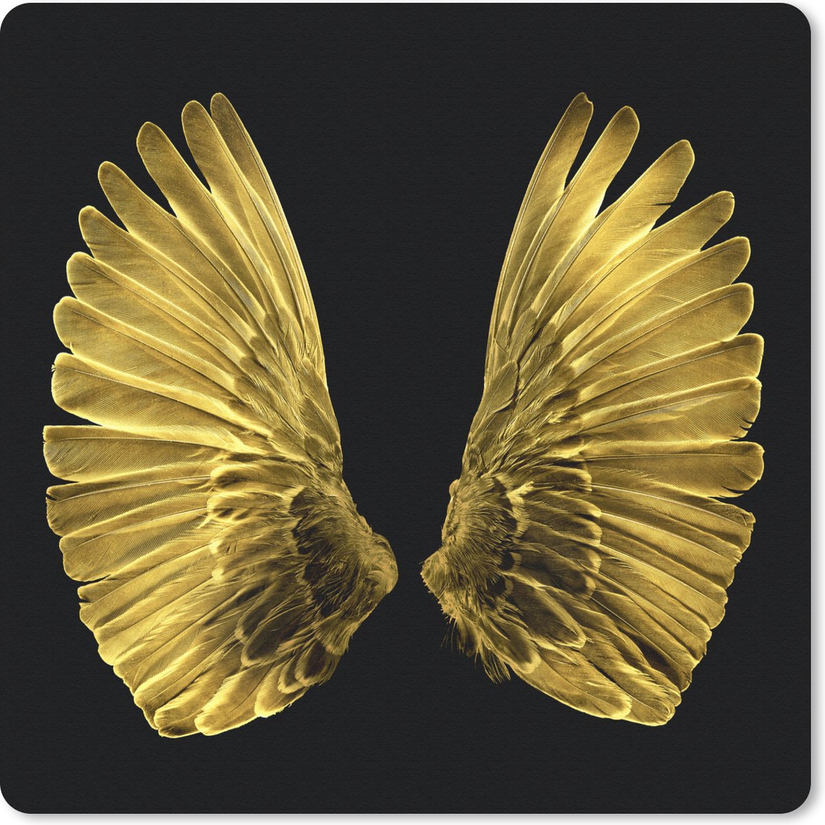 Muismat 30x30 cm - Mousepad Gouden vleugels op een zwarte achtergrond - Muismatten
