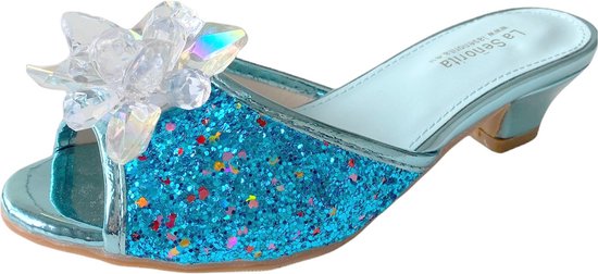 Elsa Prinsessen slipper schoenen blauw glitter met hakje maat 26 -  binnenmaat 17 cm -... | bol.com