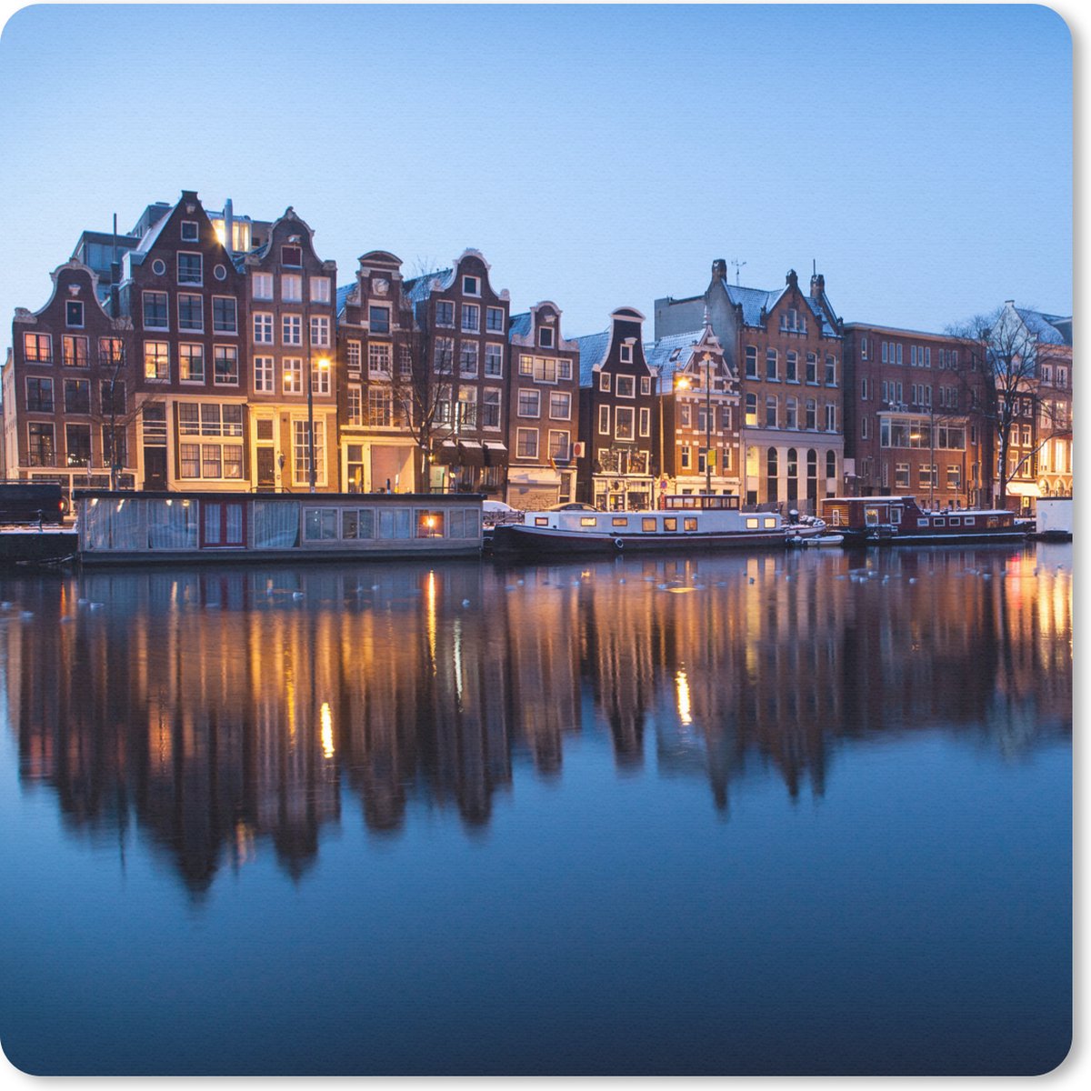 Muismat 20x20 cm - Mousepad Amsterdam - Zonsondergang - Reflectie - Muismatten