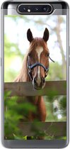 Geschikt voor Samsung Galaxy A80 hoesje - Paard - Natuur - Hek - Siliconen Telefoonhoesje