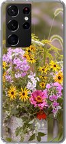 Geschikt voor Samsung Galaxy S21 Ultra hoesje - Bloemen - Gieter - Kleur - Siliconen Telefoonhoesje
