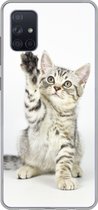 Geschikt voor Samsung Galaxy A71 hoesje - Kitten - Poot - Wit - Meisjes - Kinderen - Jongens - Kind - Siliconen Telefoonhoesje