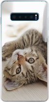 Geschikt voor Samsung Galaxy S10 Lite hoesje - Kitten - Zon - Bruin - Meisjes - Kinderen - Jongens - Kindje - Siliconen Telefoonhoesje