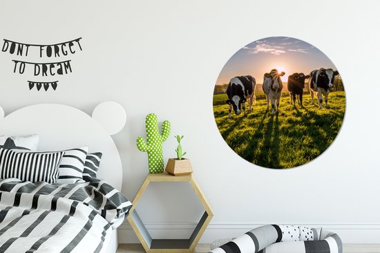 WallCircle - Stickers muraux - Cercle de papier peint - Vache - Herbe - Soleil - 100x100 cm - Cercle mural - Autocollant - Sticker papier peint rond XXL