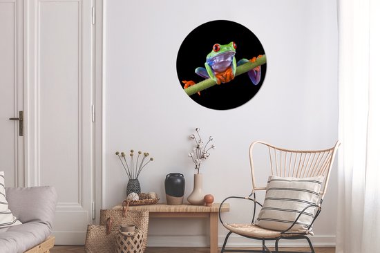 WallCircle - Wandcirkel - Muurcirkel - Kikker - Bamboe - Zwart - Aluminium - Dibond - ⌀ 60 cm - Binnen en Buiten