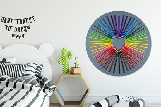 WallCircle - Wall Circle - Wall Circle Indoor - Coeur - Crayons - Arc-en-ciel - Abstrait - 120x120 cm - Décoration murale - Peintures Ronds XXL
