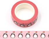 Roze washi tape met Kerst pinguïns | 15mm - 10m