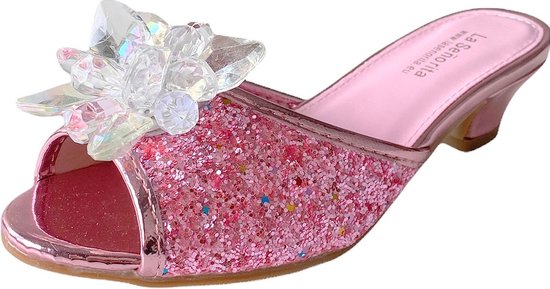 Elsa Prinsessen slipper schoenen roze glitter met hakje maat 27 -  binnenmaat 17,5 cm -... | bol.com