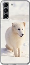 Geschikt voor Samsung Galaxy S21 hoesje - Vos - Sneeuw - Wit - Siliconen Telefoonhoesje