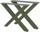 MaximaVida metalen X-poot tafel onderstel New York olijfgroen gecoat - doos per 2 stuks