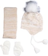 Kitti 3-Delig Winter Set | Muts met Fleecevoering - Sjaal - Handschoenen | 1-4 Jaar Meisjes | Stippen-02 (K2160-01)