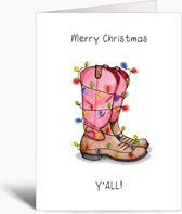 Christmas Cowboy Boots - Kerstkaart met envelop - Cowboy - Western - Boerderij - Engels - Grappig