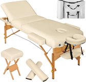 Zencaress® Luxe Opvouwbare Massagetafel Beige - Massage - Massagebed - Verstelbare Hoogte - Met Kruk - Extra Kussentjes - 10cm Padding - 3 Zones