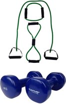 Tunturi - Fitness Set - Vinyl Dumbbell 2 x 4 kg  - Tubing Set Groen