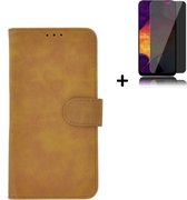 Hoesje Samsung Galaxy A03s - Screenprotector Samsung Galaxy A03s - Wallet Bookcase Bruin + Privacy Screenprotector