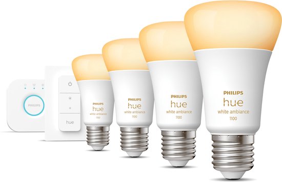 Pack de démarrage Philips Hue - White Ambiance - E27 - 4 lampes - 1 pont - 1 variateur