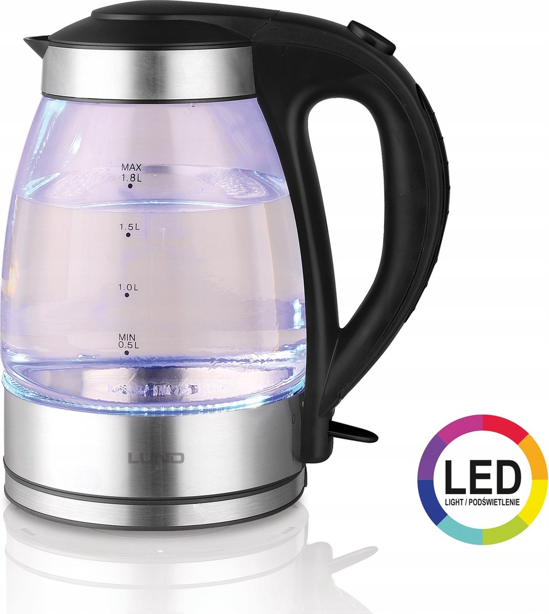 Lund Serie - Elektrische Waterkoker - LED Verlicht - Glazen Behuizing - 1,8 Liter