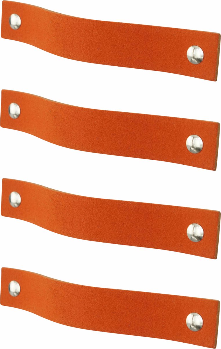 4x Leren handgrepen 'platte greep' - maat S (15,8 x 2,5 cm) - SUEDE BRICK - incl. 3 kleuren schroefjes (handgreepjes - leren grepen - greepjes - leren lusjes)