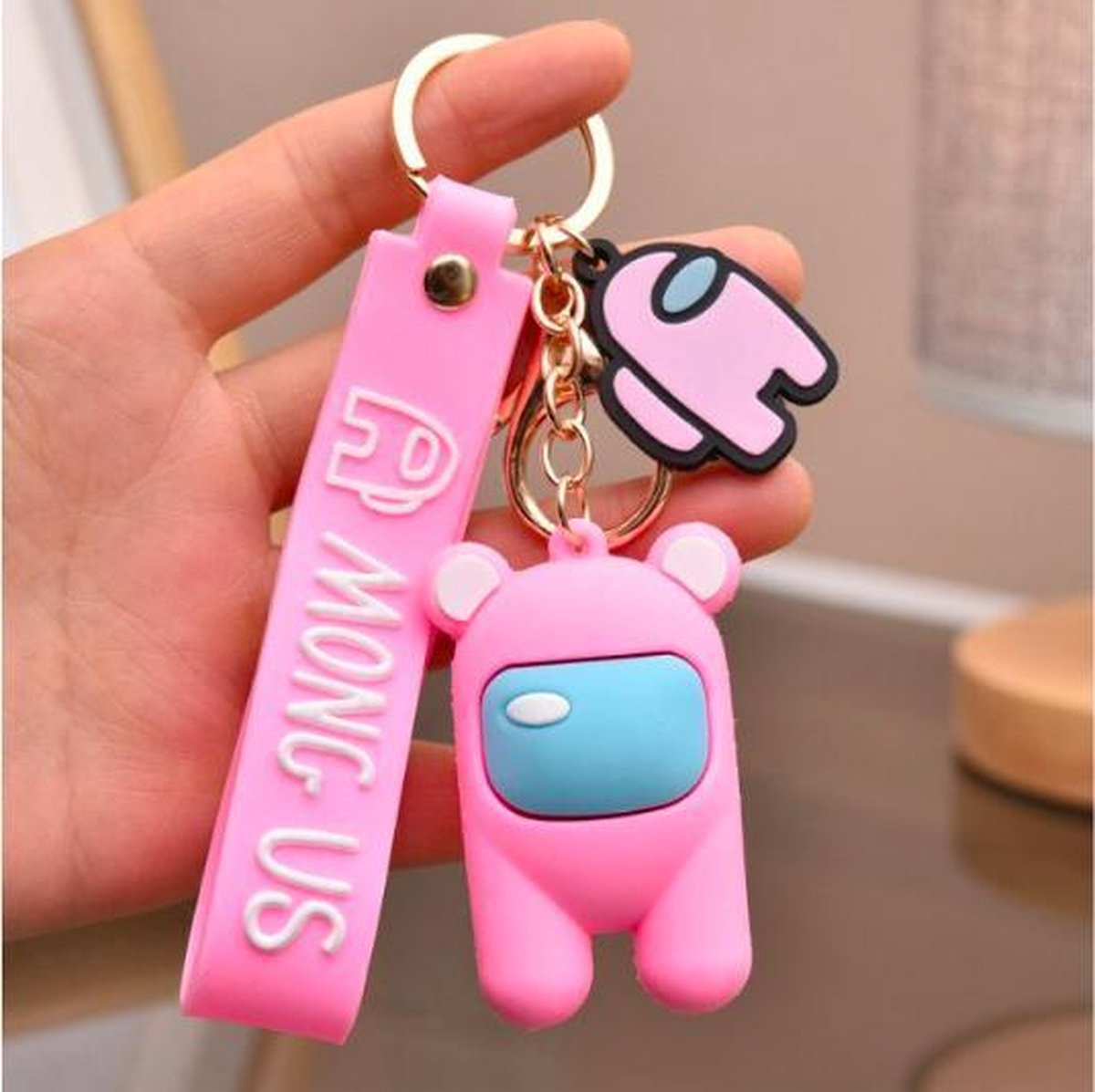 ProductGoods - 1 AmongUs Roze Sleutelhanger - Fiets Decoratie - Sleutelhangers - Among Us