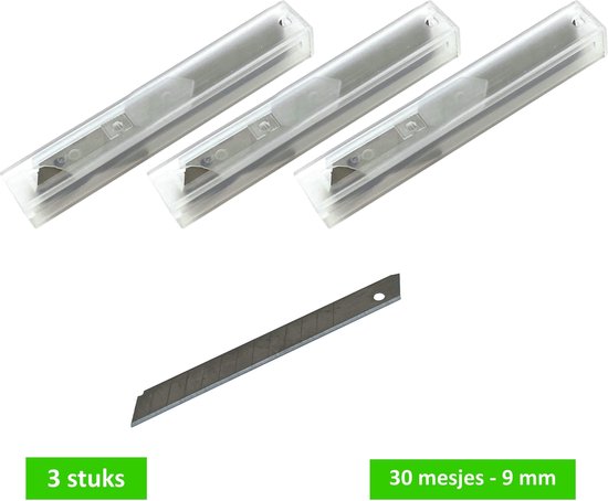 Steelwood Afbreekmes - Staal - 9 mm - Navulling 30 stuks - In houder - 3 verpakkingen à 10 stuks