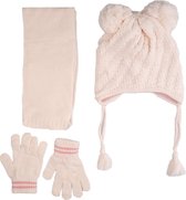 Kitti 3-Delig Winter Set | Muts (Beanie) met Fleecevoering - Sjaal - Handschoenen | 4-8 Jaar Meisjes | Wave-04 (K2170-06)