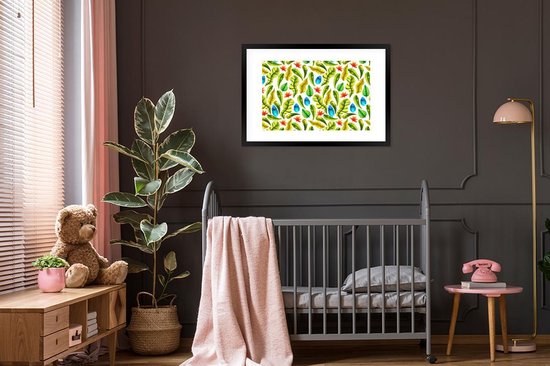 Cadre photo avec affiche - Jungle - Design - Feuilles tropicales - 90x60 cm - Cadre pour affiche