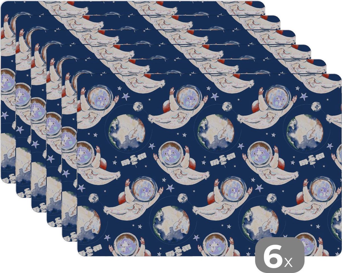 Placemat kinderen - Placemat - Placemats kunststof - Patronen - Kinderen - Planeten - Jongens - Kids - Meisjes - Kinderen - 45x30 cm - 6 stuks - Hittebestendig - Anti-Slip - Onderlegger - Afneembaar