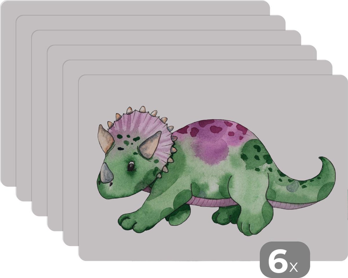 Placemat - Placemats kunststof - Dinosaurus - Kinderkamer - Groen - Jongens - Meisjes - Kinderen - 45x30 cm - 6 stuks - Hittebestendig - Anti-Slip - Onderlegger - Afneembaar