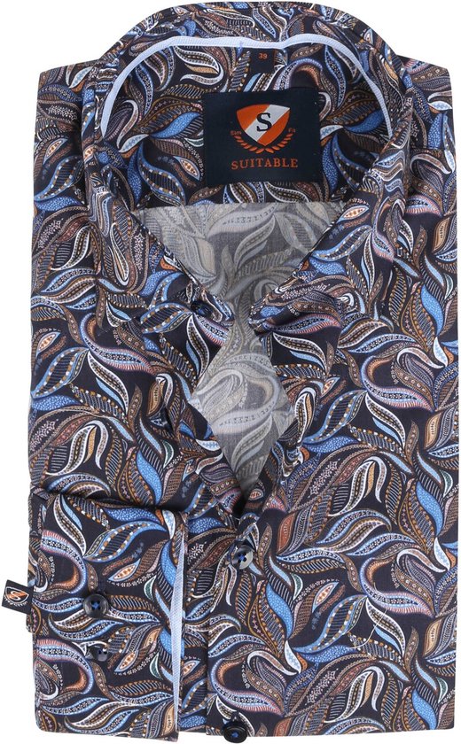 Suitable - Overhemd Paisley Donkerblauw - 40 - Heren - Slim-fit