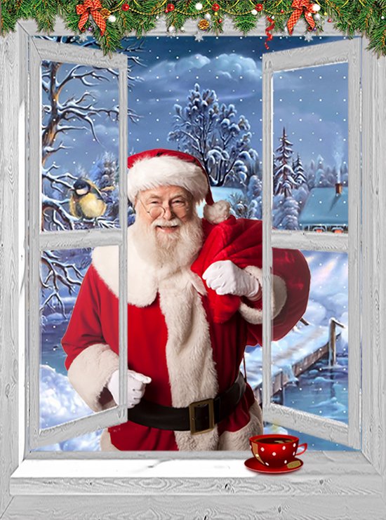 D&C Collection - poster - kerst poster - 60x80 cm - doorkijk - wit venster  Santa Claus... | bol