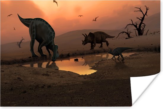 Poster Dinosaurus - Wilde dieren - Tekening - Kinderen - Jongens - Kindje - 30x20 cm