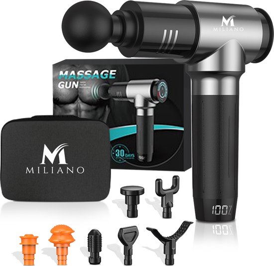 Miliano® Massage gun Elite - Massage Apparaat - Theragun - Hypervolt - Professioneel en krachtig - Incl. 8 Opzetstukken en Koffer- Snel en effectief spierherstel - Ideale spierstimulator