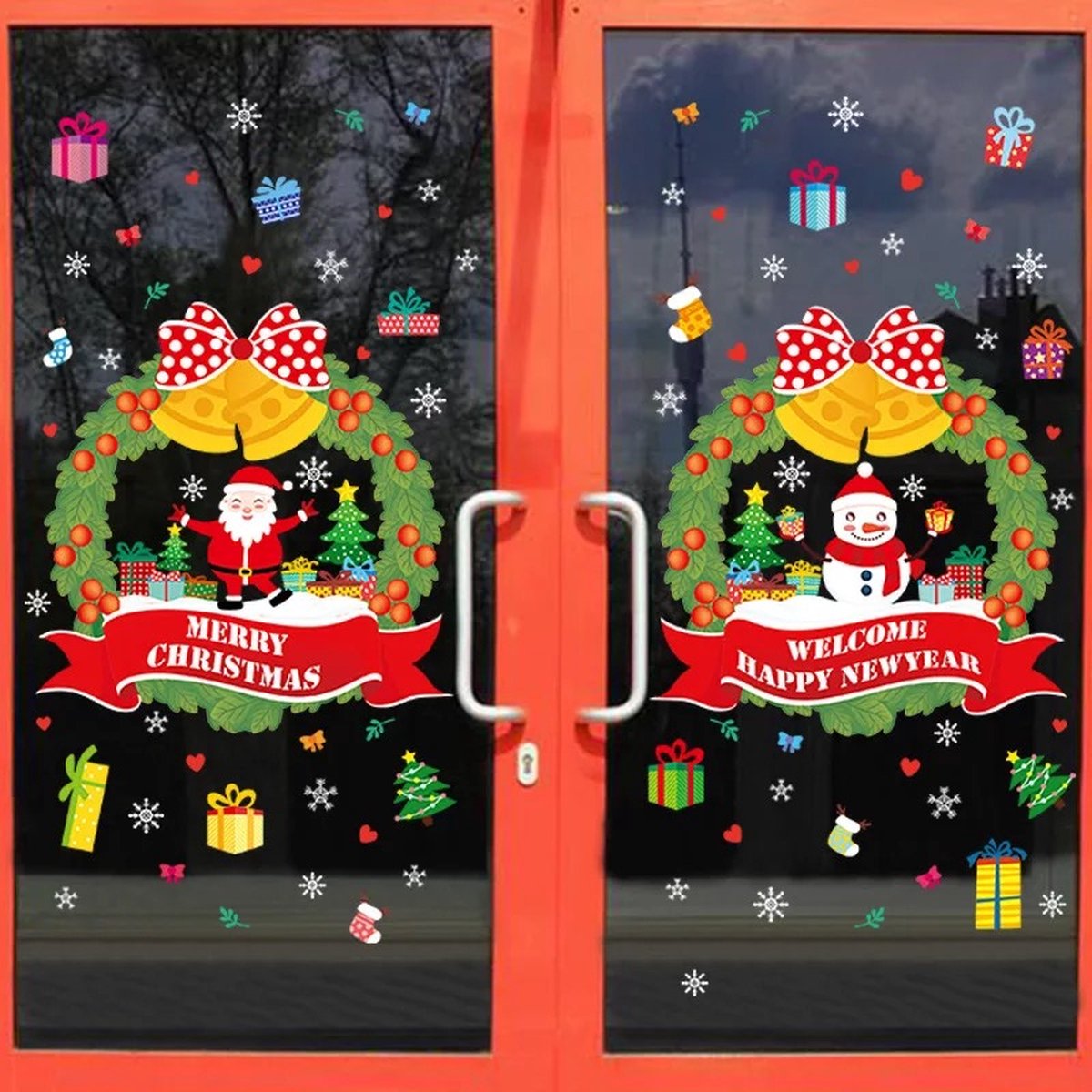 Lieve foto kerstkaart met rode strik en gouden