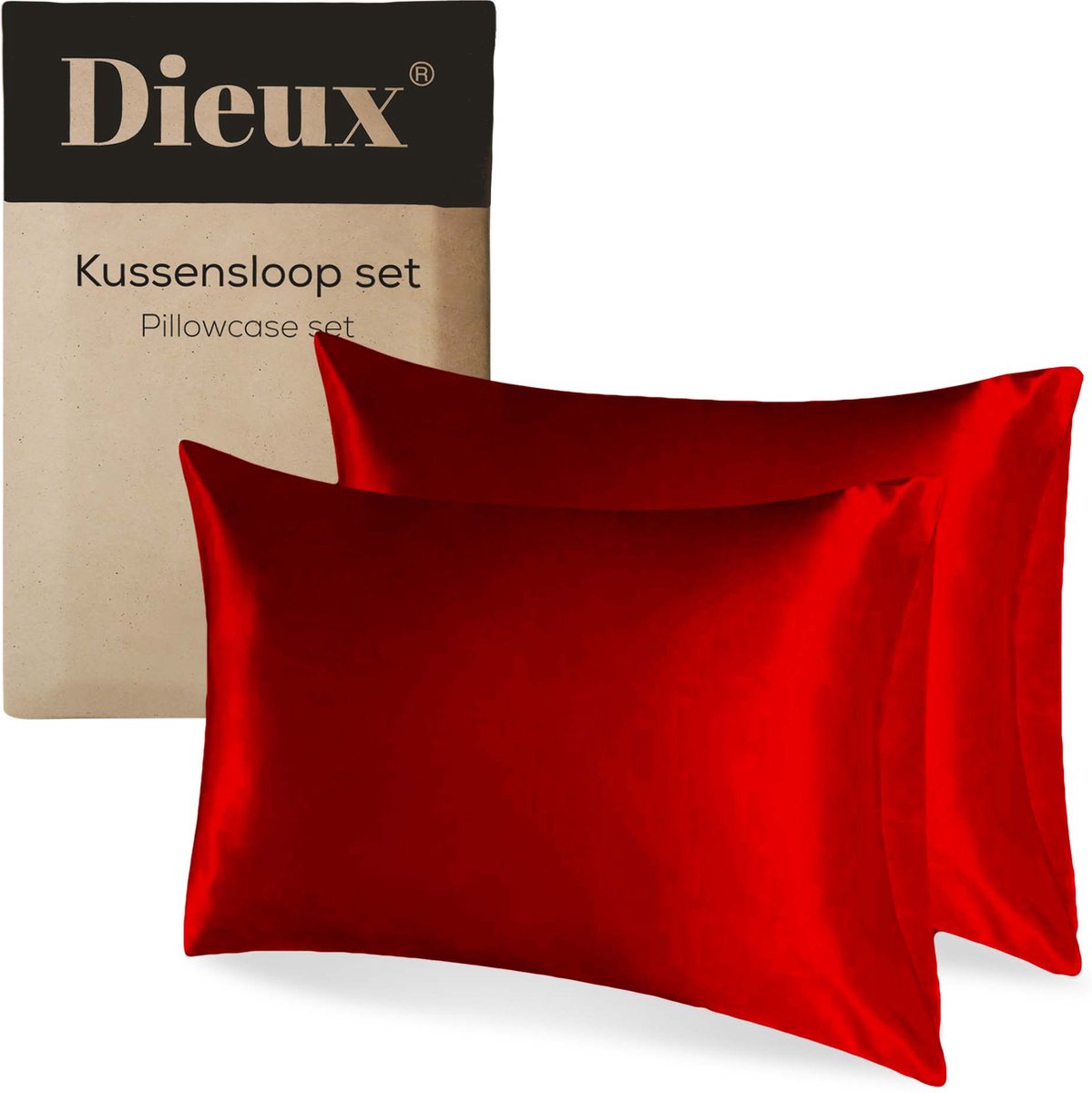 Dieux® - Luxe Satijnen Kussensloop - Rood - Kussenslopen 60 x 70 cm - set van 2 - Kussensloop Satijn - Anti allergeen - Huidverzorging - Haarverzorging