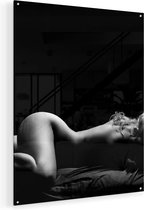 Artaza Glasschilderij - Vrouw Naakt in Bed - Erotiek - Zwart Wit - 80x100 - Groot - Plexiglas Schilderij - Foto op Glas