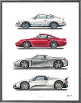 Automotive Mugs - Porsche Icons - 40x30 cm - getekende poster - hoogwaardige print