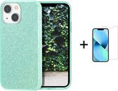 Apple iPhone 13 Mini Back Cover Telefoonhoesje | Groen | TPU hoesje | Glitter + 1x Screenprotector