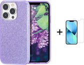 Apple iPhone 13 Pro Max Back Cover Telefoonhoesje | Paars | TPU hoesje | Glitter + 1x Screenprotector