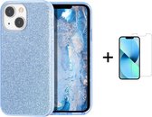 Apple iPhone 13 Mini Back Cover Telefoonhoesje | Blauw | TPU hoesje | Glitter + 1x Screenprotector