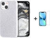 Apple iPhone 13 Mini Back Cover Telefoonhoesje | Zilver | TPU hoesje | Glitter + 1x Screenprotector