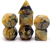 Polyset Dice | Dobbelstenen - Set Van 7 Stuks - Geel Zwart Marmer Parelmoer Goud | Voor D&D en Andere Rollenspellen | Plastic Dobbelstenen Set voor Dungeons and Dragons | Polyhedra