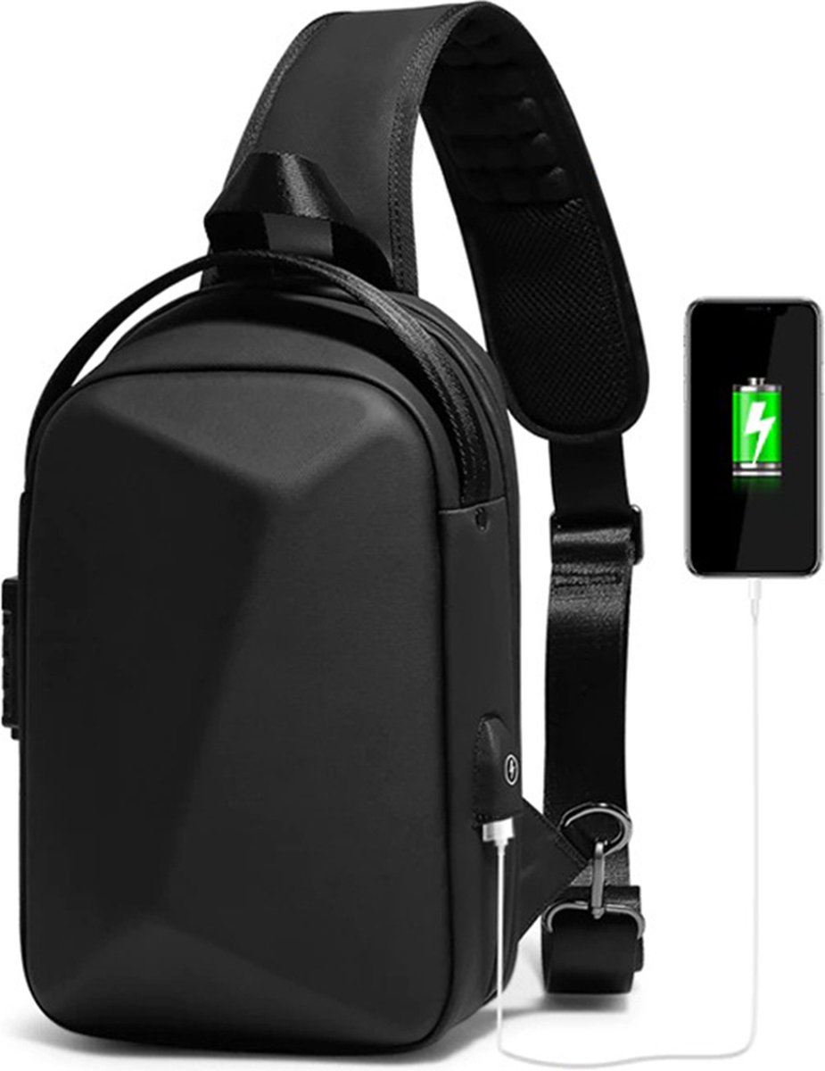 Fenruien Sling Backpack - Rugzak/schoudertas - Reistas - Anti-diefstal - Waterbestendig - USB - Zwart