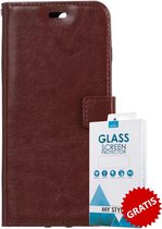 Kunstleer Bookcase Hoesje Met Pasjeshouder iPhone 8 Bruin - Gratis Screen Protector - Telefoonhoesje - Smartphonehoesje