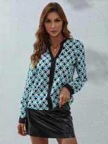 Elegante Veelkleurige Blouse Groenzwart Maat M